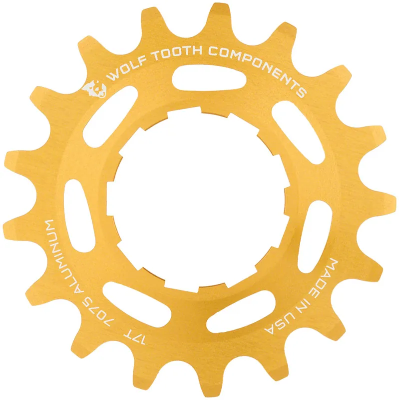 Wolf Tooth Single Speed Aluminum Cog - 17t Compatible with 3/32" Chains Gold  | Bikeparts.Com Place Order