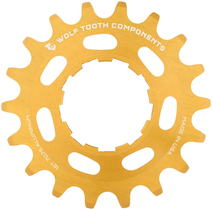 High Quality Wolf Tooth Single Speed Aluminum Cog - 18t Compatible with 3/32" Chains Gold | Bikeparts.Com