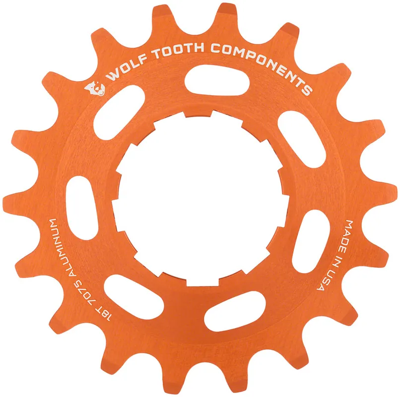 Wolf Tooth Single Speed Aluminum Cog - 18t Compatible with 3/32" Chains Orange | Bikeparts.Com Professional Grade