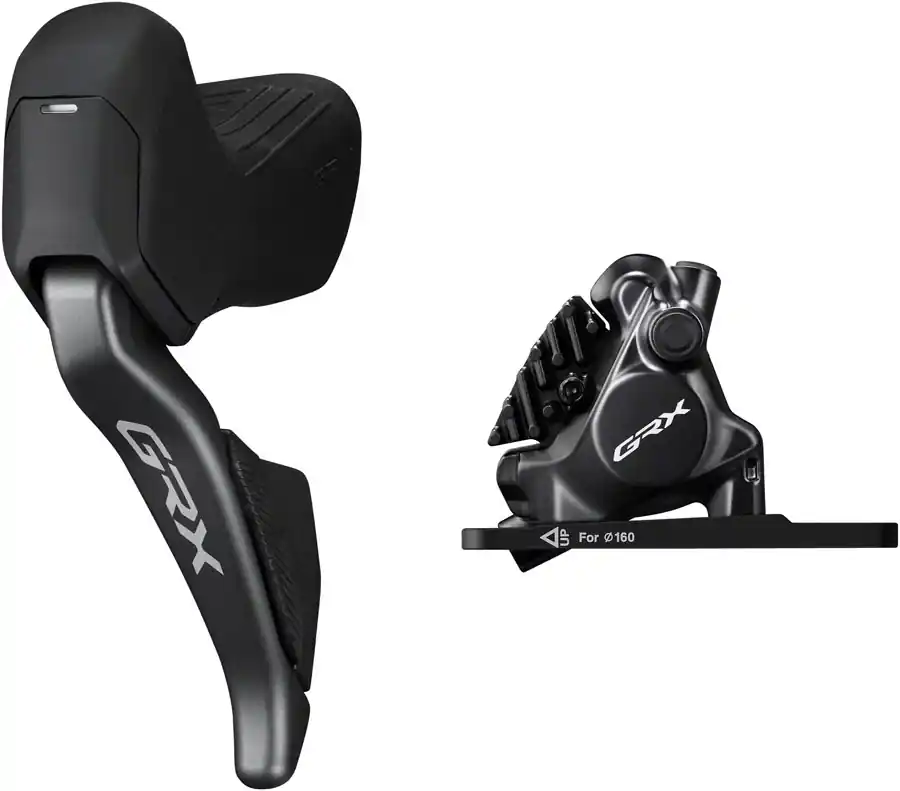 Crafted Shimano GRX ST-RX825 Di2 Shift/Brake Lever with BR-RX820 Hydraulic Disc Brake Caliper - Left/Front 2x Flat Mount Caliper Black | Bikeparts.Com