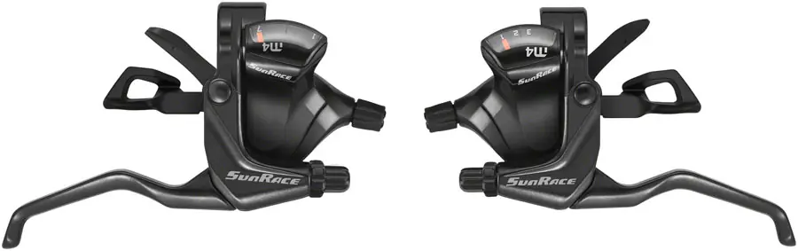 SunRace M406 ST Trigger Brake/Shift Lever Set - 3x7-Speed For V-Brakes Black/Silver  | Bikeparts.Com Budget