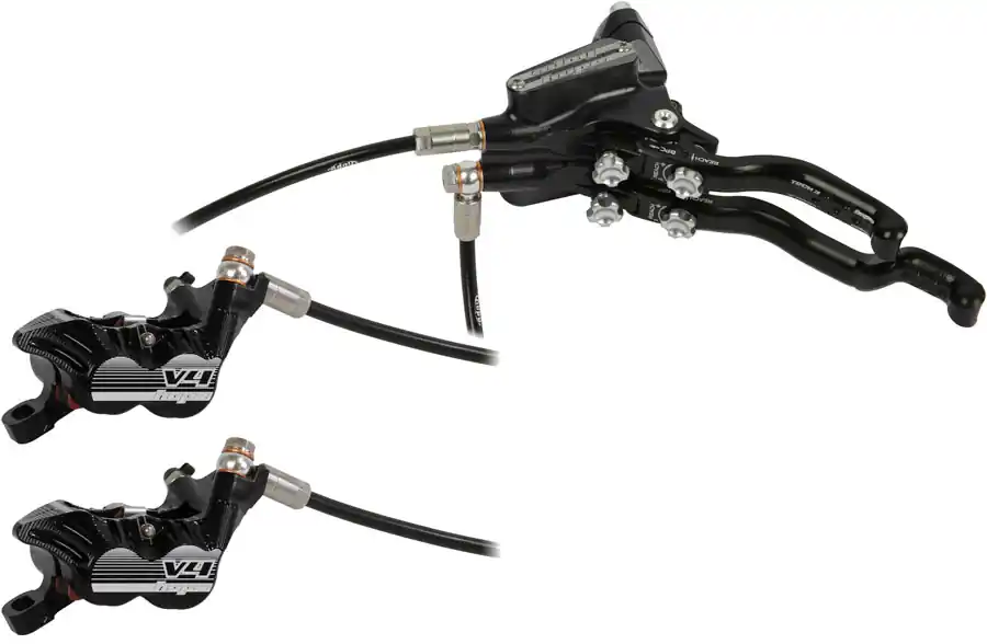 Hope Tech 3 V4 Duo Disc Brake and Lever - Left Hand Front and Rear Hydraulic Post Mount Black | Bikeparts.Com New Release