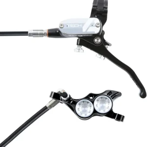 Genuine Hope Tech 4 E4 Disc Brake and Lever Set - Front Hydraulic Post Mount Silver  | Bikeparts.Com