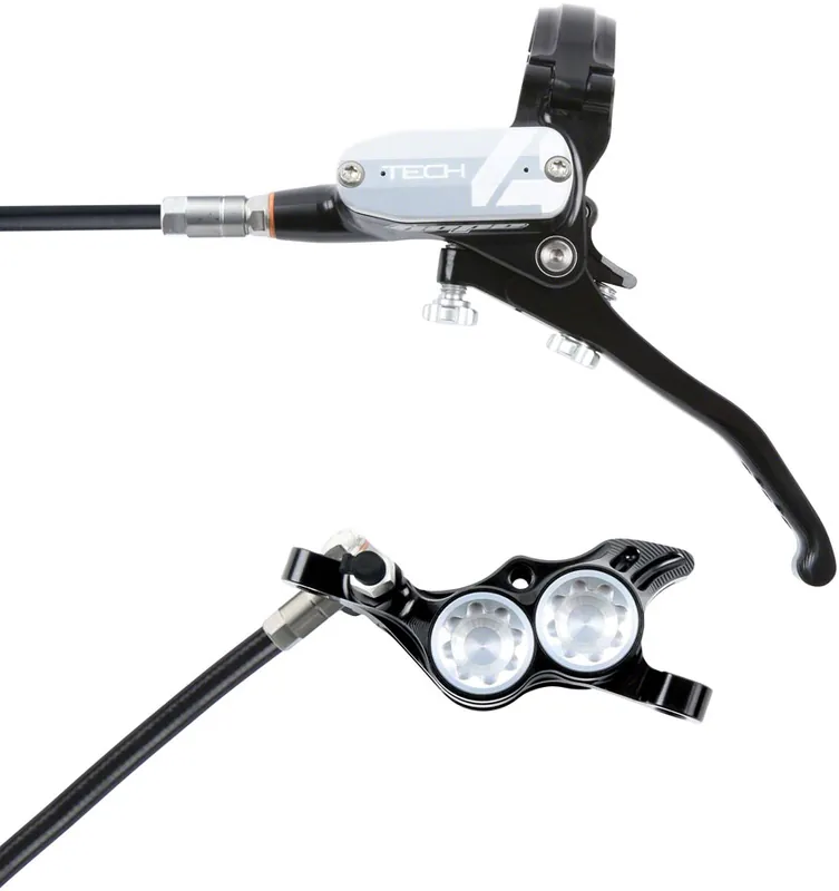 Genuine Hope Tech 4 E4 Disc Brake and Lever Set - Front Hydraulic Post Mount Silver | Bikeparts.Com