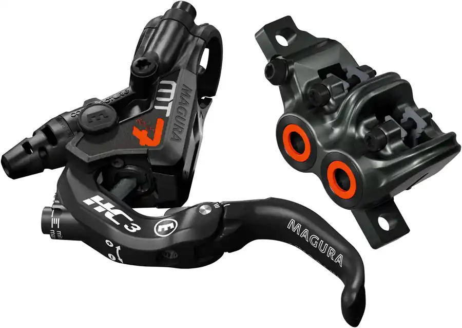Warranty Included Magura MT7 HC3 Disc Brake and Lever - Front or Rear Hydraulic Post Mount Black/Orange