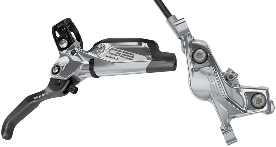 SRAM G2 Ultimate Disc Brake and Lever - Rear Hydraulic Post Mount Carbon Lever Titanium Hardware Polar Grey Anodized A2 Premium