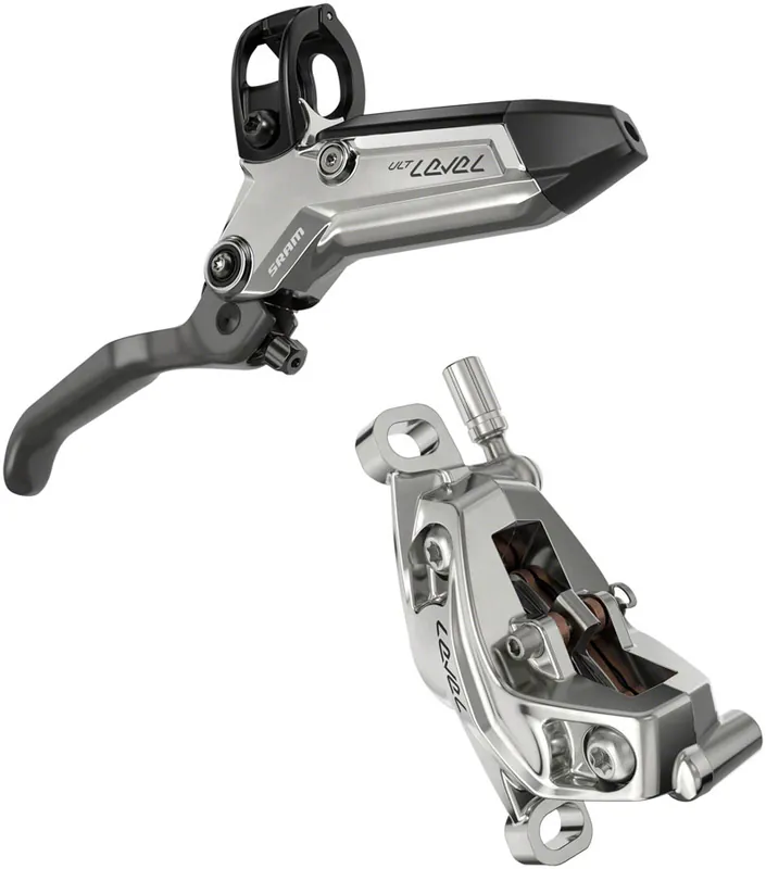 Time-Limited SRAM Level Ultimate Stealth Disc Brake and Lever - Front Post Mount 4-Piston Carbon Lever Titanium Hardware Black/Silver C1