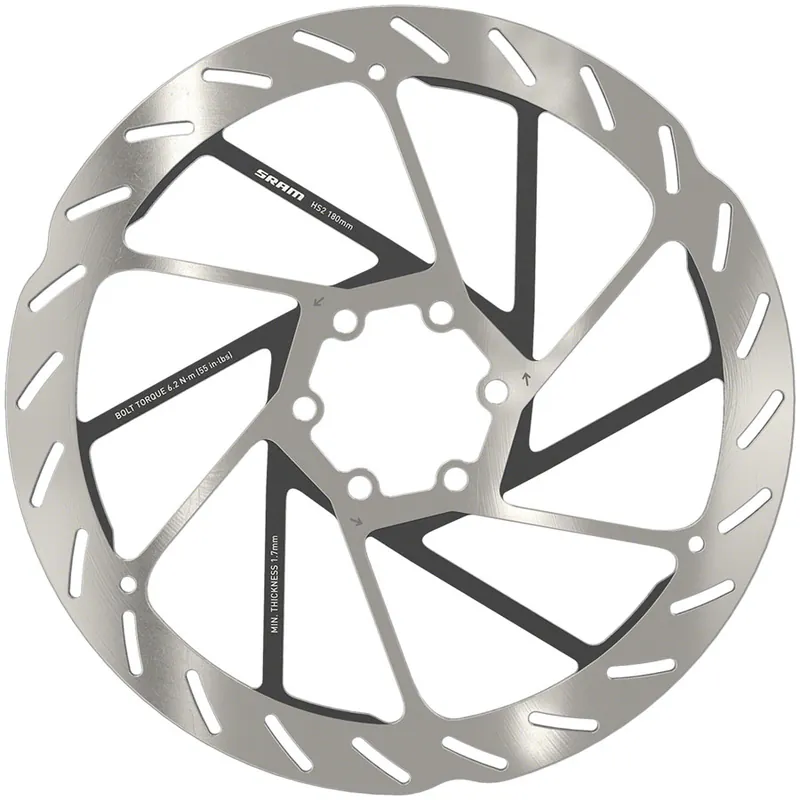 SRAM HS2 Disc Brake Rotor - 180mm 6-Bolt Rounded Silver/Black Fast Shipping