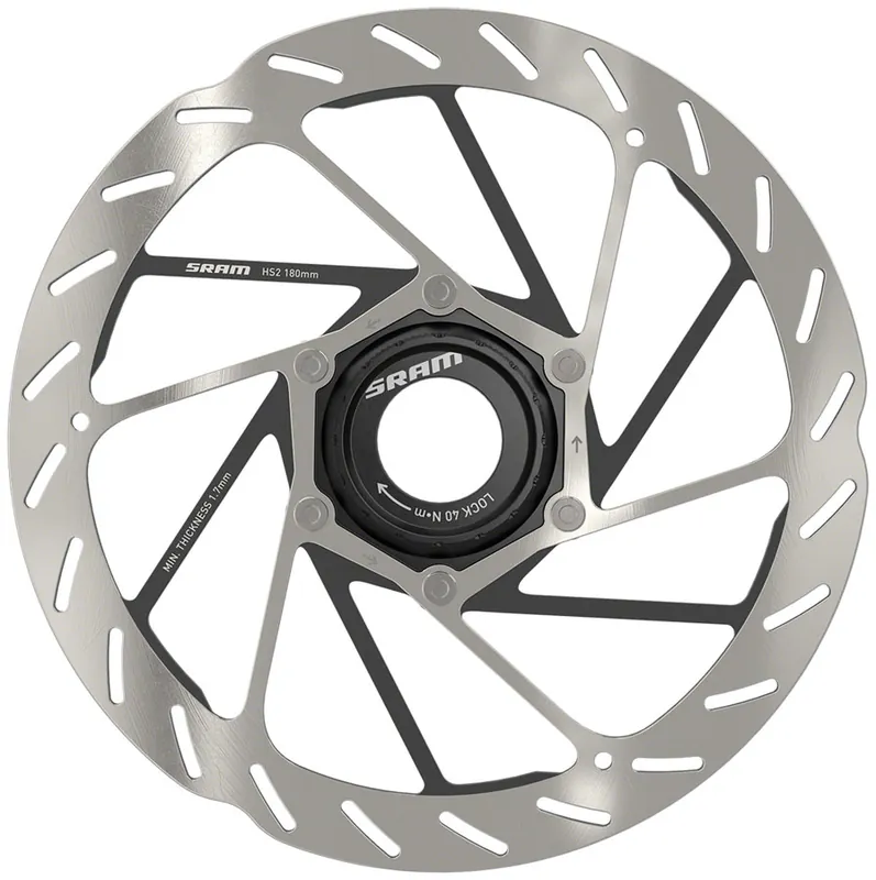 While Supplies Last SRAM HS2 Disc Brake Rotor - 180mm Center Lock Rounded Silver/Black