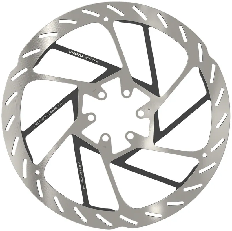 SRAM HS2 Disc Brake Rotor - 200mm 6-Bolt Rounded Silver/Black Bulk Order