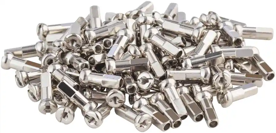 DT Swiss Pro Head Brass Nipples: 2.34 x 14mm Silver Box of 100 | Bikeparts.Com Genuine