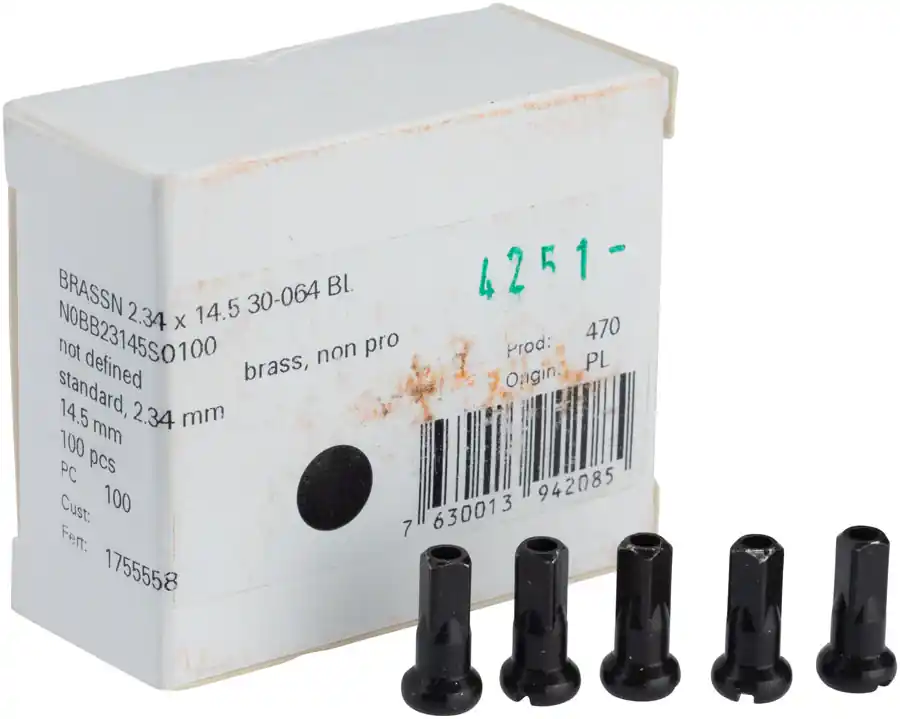 Exclusive Offer DT Swiss Standard Brass Nipples: 2.34 x 14.5mm Black Box of 100 | Bikeparts.Com
