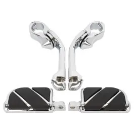 Long Angled Adjustable Highway Foot Pegs & Clamps | Chrome Brand New