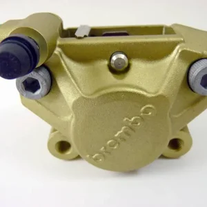 Brembo Caliper, P2 32G w/ Organic Pads Shape S, Cast 2-Piece, 84mm Axial Mount, Right, Rear, Gold Clearance