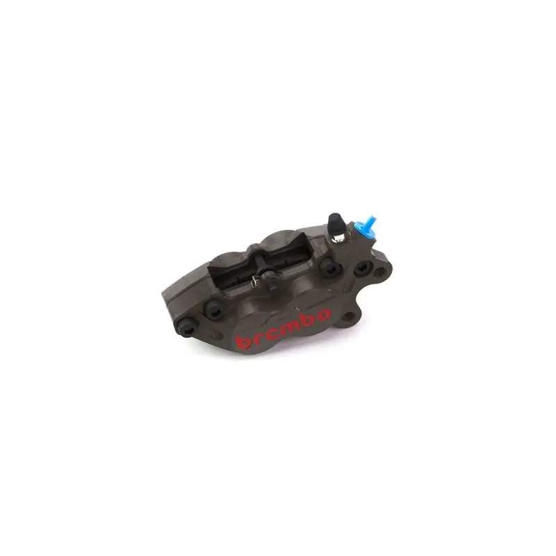 Budget Brembo Caliper, Right, P4 30/34mm A, P4-40RR w/ Organic Pads Shape D, Billet 2-Piece, 40mm Axial Mount, Front, Black Anodized with Red Lettering
