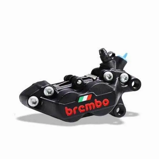Brembo Caliper, Left, P4 30/34mm C, w/ Organic Pads Shape D, Cast 2-Piece, 40mm Axial Mount, Front, Black Anodizing w/ Painted Red Logo, Italian Flag Time-Limited