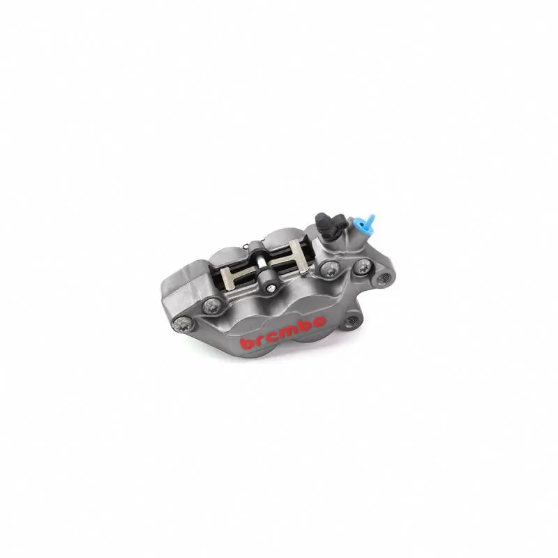 Deal Brembo Caliper, Right, P4 30/34mm C, w/ Organic Pads Shape D, Cast 2-Piece, 40mm Axial Mount, Front, Titanium Grey w/ Painted Red Logo