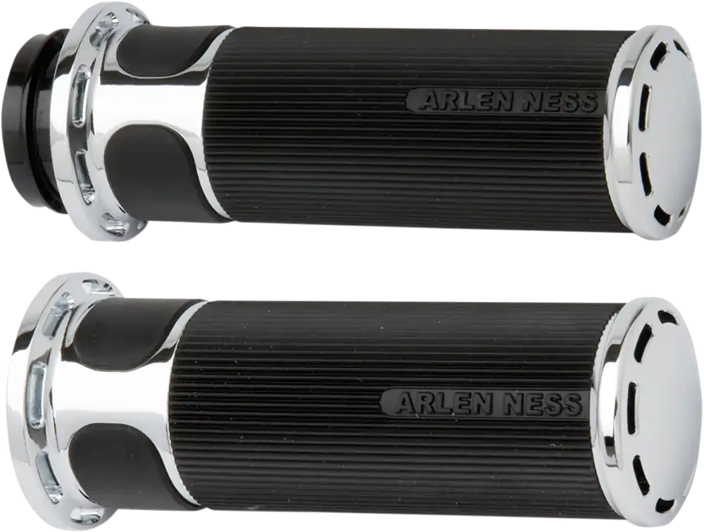 Worldwide Shipping Arlen Ness Slot Track Grips for Touring Bikes - Chrome Finish (Part #07-302)