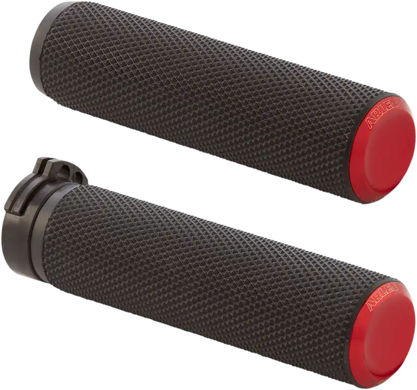 ARLEN NESS Knurled Grips with Cable for Motorcycles - Red 07-336 Brand New
