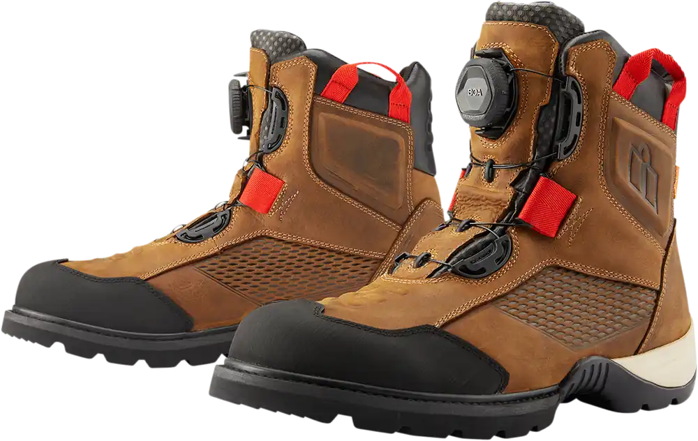 Wholesale ICON Stormhawk Boots Brown Size 8.5 * Premium Water-Resistant Motorcycle Footwear with D3O? Inserts