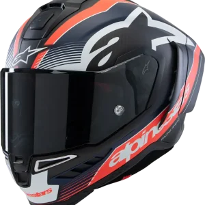 ALPINESTARS Supertech R10 Helmet - Team Matte Black, Carbon Red Fluo & Blue - Medium Clearance