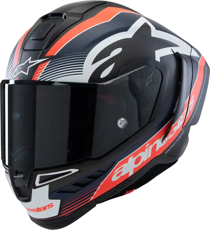 ALPINESTARS Supertech R10 Helmet - Team Matte Black, Carbon Red Fluo & Blue - Medium Clearance