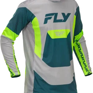 Authentic Fly Racing Lite Jersey Grey, Lime, and Teal Large * High-Performance Motorcycle Jersey