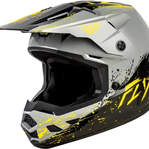 Warranty Included FLY Racing Youth Kinetic Drip Helmet Grey/Black/Yellow - Part Number 73-8679YL