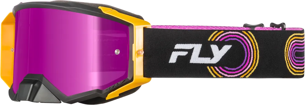 Authentic Fly Racing Zone Elite Goggle in Black, Yellow, and Purple with Magenta Mirror and Smoke Lens