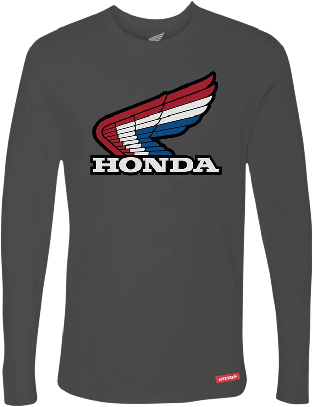 Worldwide Shipping Honda Wing Long-Sleeve T-Shirt by Honda Apparel - Charcoal, XL (Part No. NP21S-M3023-XL)