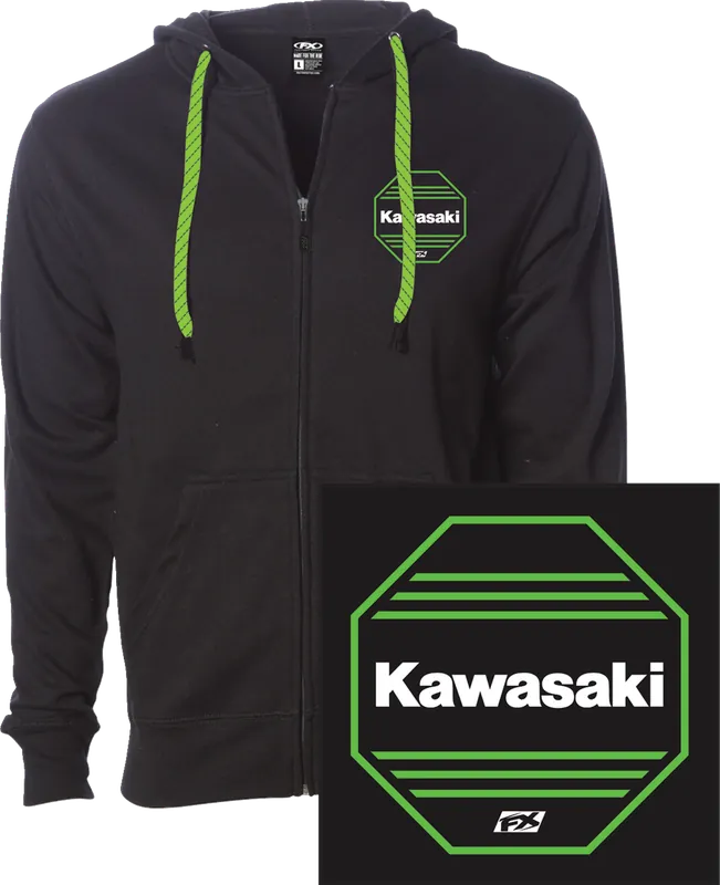 Authentic Factory Effex Kawasaki Octagon Zip-Up Hoodie - Black 2XL - Part No. 28-88158