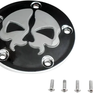 Viral DRAG SPECIALTIES Replacement Die-cast 5-Hole Points Cover - Black with Chrome Split Skull - Twin Cam '99-'17