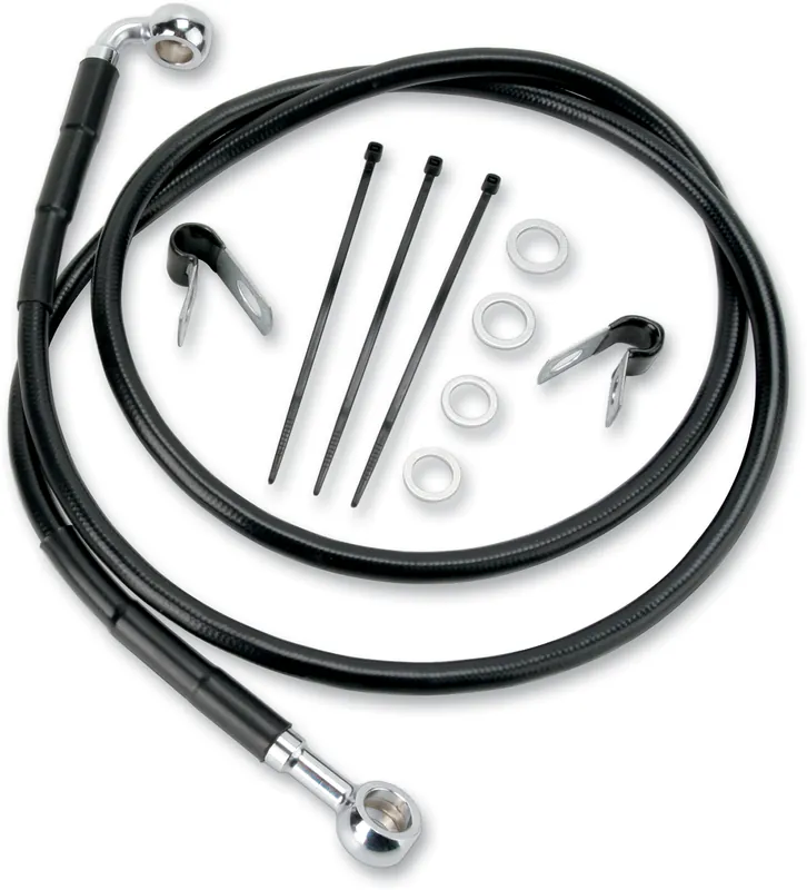 Worldwide Shipping DRAG SPECIALTIES Extended Length Black Vinyl Brake Line Kit - Front - +8" - FX '84-'99