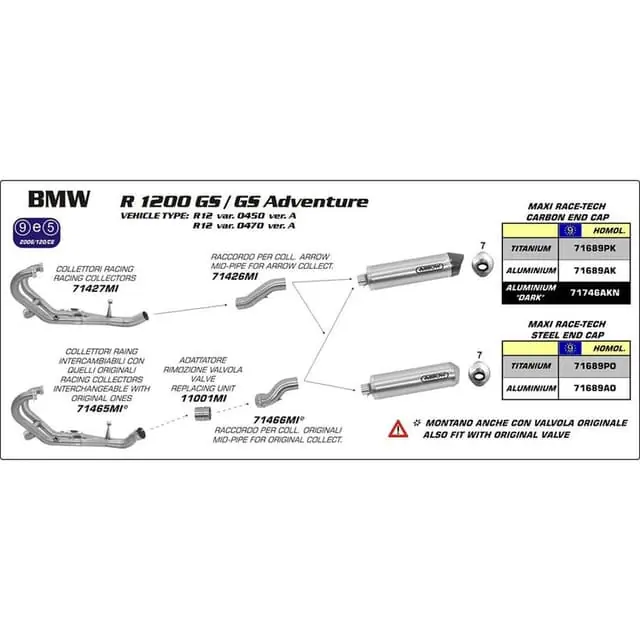 Viral Arrow BMW R1200GS / Adventure 10-12 Maxi Race Tech Stainless Link Pipe