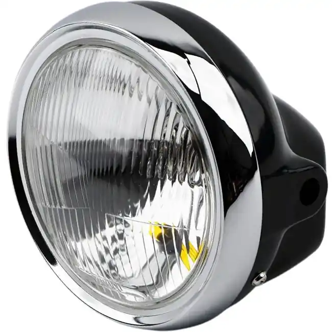 7" Round Black & Chrome Side-Mounted Headlight UK Roads Fresh Stock