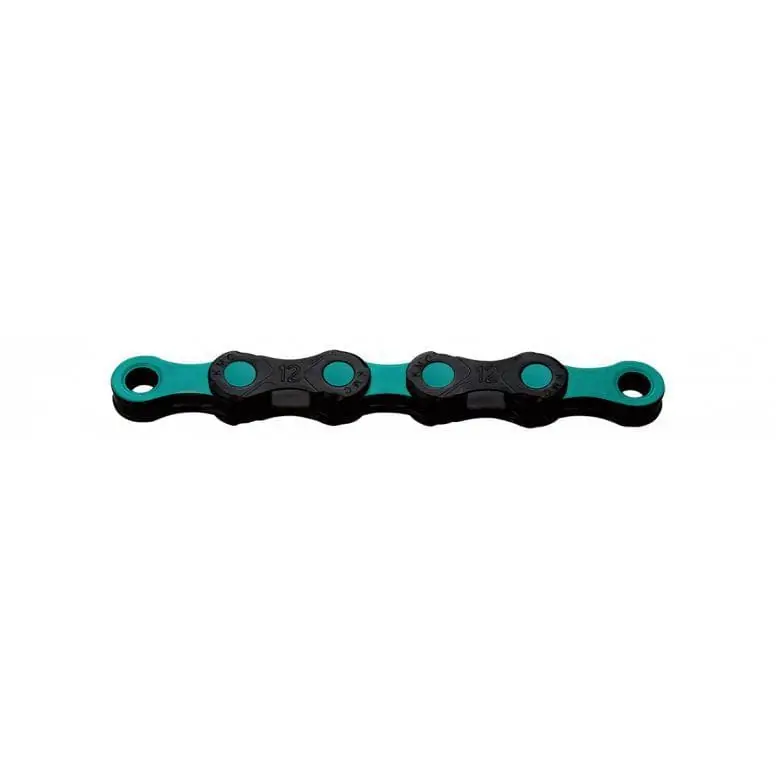 Clearance KMC DLC 12 Waxed Chain 126L - Black/Celeste - 126L