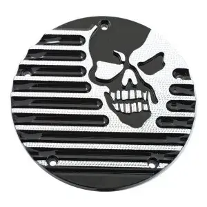 Price Cut Covingtons Customs Black Derby Cover With Finned Skull Design And Diamond Cut Finish For 1999-2017 Dyna, 1999-2018 Softail (Excl. 2018 FLSB), 1999-2015 Touring & Trike Models (Excl. 2015 FLHTCUL, FLHTKL) (C1074-D)