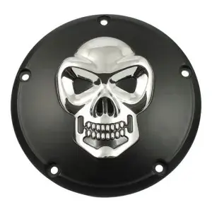 DOSS Skull 3 Hole Derby Cover in Black & Chrome Finish For 1970-1998 B.T. Models (77136B) Last Chance