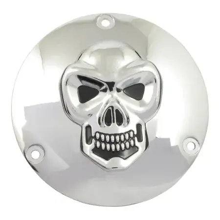 High Quality DOSS Skull 3 Hole Derby Cover in Chrome Finish For 1970-1998 B.T. Models (77136)