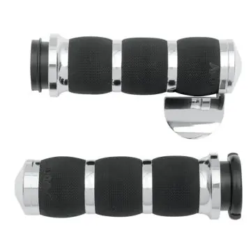 Avon Air Cushioned Chrome 3-Ring Grips with Throttle Boss for 2008 & Newer Harley-Davidson Touring models Today Only