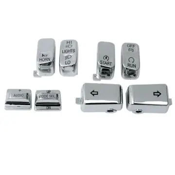 Secure Checkout Chrome 8 Pc Switch Cap Set for 1996-2013 Harley-Davidson Touring models with Radio only