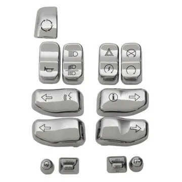 Authentic Chrome Complete Switch Cap Set for 2014 & Newer Harley-Davidson Touring models with Radio & Cruise Control