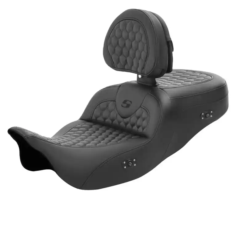 In Demand 2008-2024* FLHR FLHT FLHX & FLTR Heated Roadsofa™ HC Seat w/Drivers Backrest Black Stitching