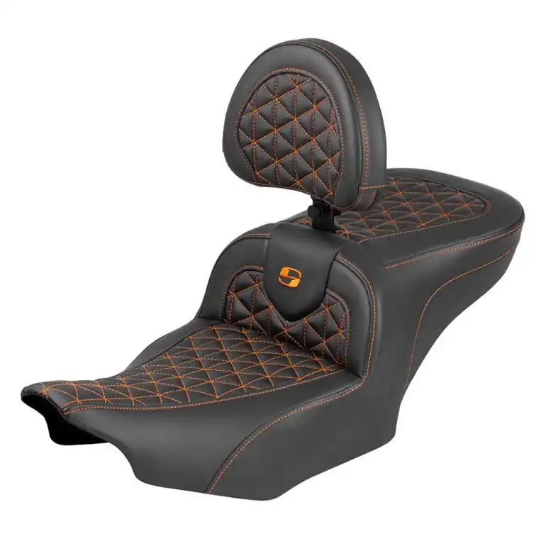 Buy Direct 2024-25 Road Glide / Street Glide | 2023-25 CVO Road Glide / Street Glide RoadSofa Tri-Gripper Seat w/Driver's Backrest Orange