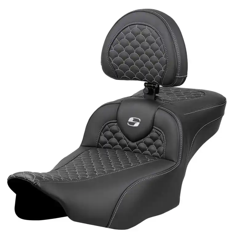 Fast Shipping 2024-25 Road Glide / Street Glide | 2023-25 CVO Road Glide / Street Glide Ext. Reach RoadSofa DS w/Drivers Backrest Silver Stitch
