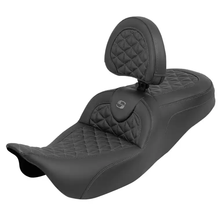 2008-2024* FLHR FLHT FLHX & FLTR Std. Reach Roadsofa™ Tri-Gripper Seat w/Drivers Backrest Gray Stitching In Demand