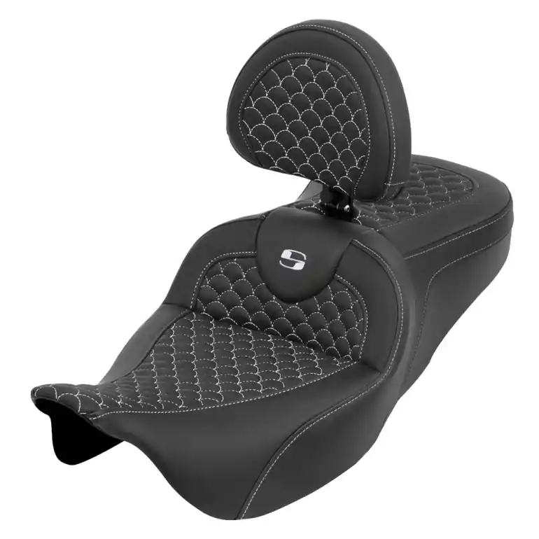 Price Drop 2008-2024* FLHR FLHT FLHX & FLTR Roadsofa™ DS Seat w/Drivers Backrest White Stitching