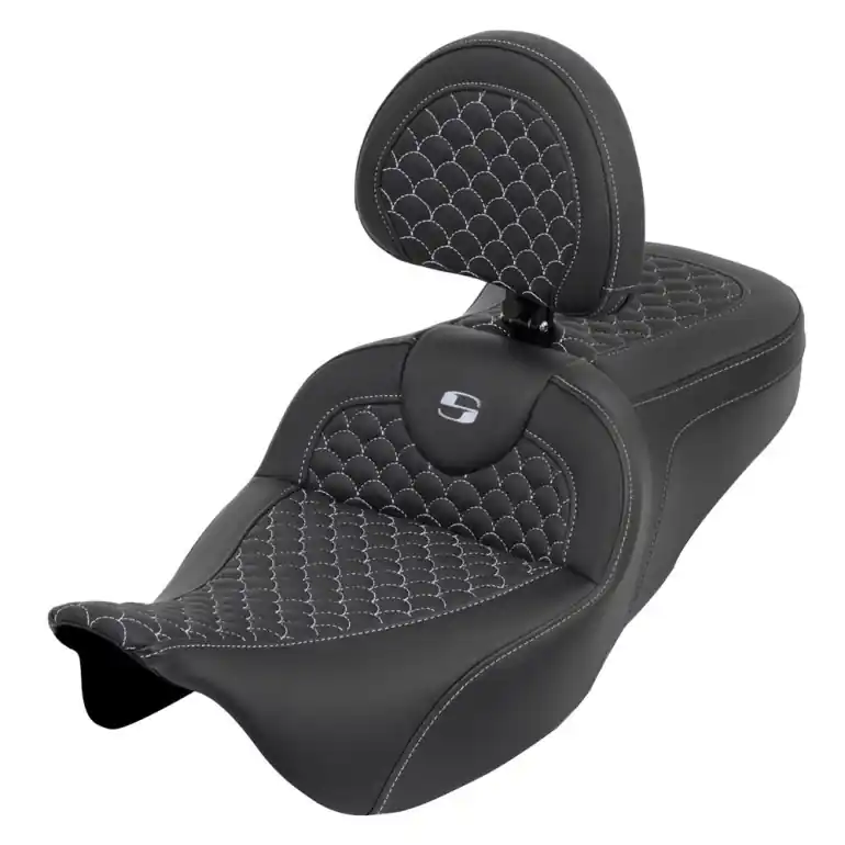 2008-2024* FLHR FLHT FLHX & FLTR Roadsofa™ DS Seat w/Drivers Backrest Silver Stitching Authentic