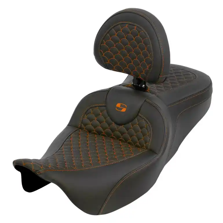 Limited Edition 2008-2024* FLHR FLHT FLHX & FLTR Roadsofa™ DS Seat w/Drivers Backrest Orange Stitching
