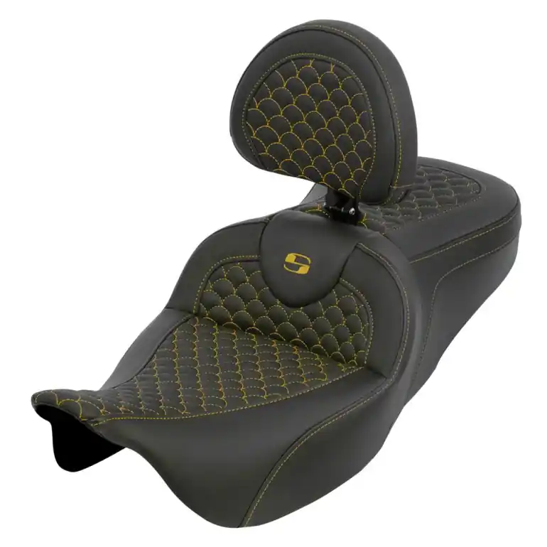 2008-2024* FLHR FLHT FLHX & FLTR Roadsofa™ DS Seat w/Drivers Backrest Gold Stitching Must Have